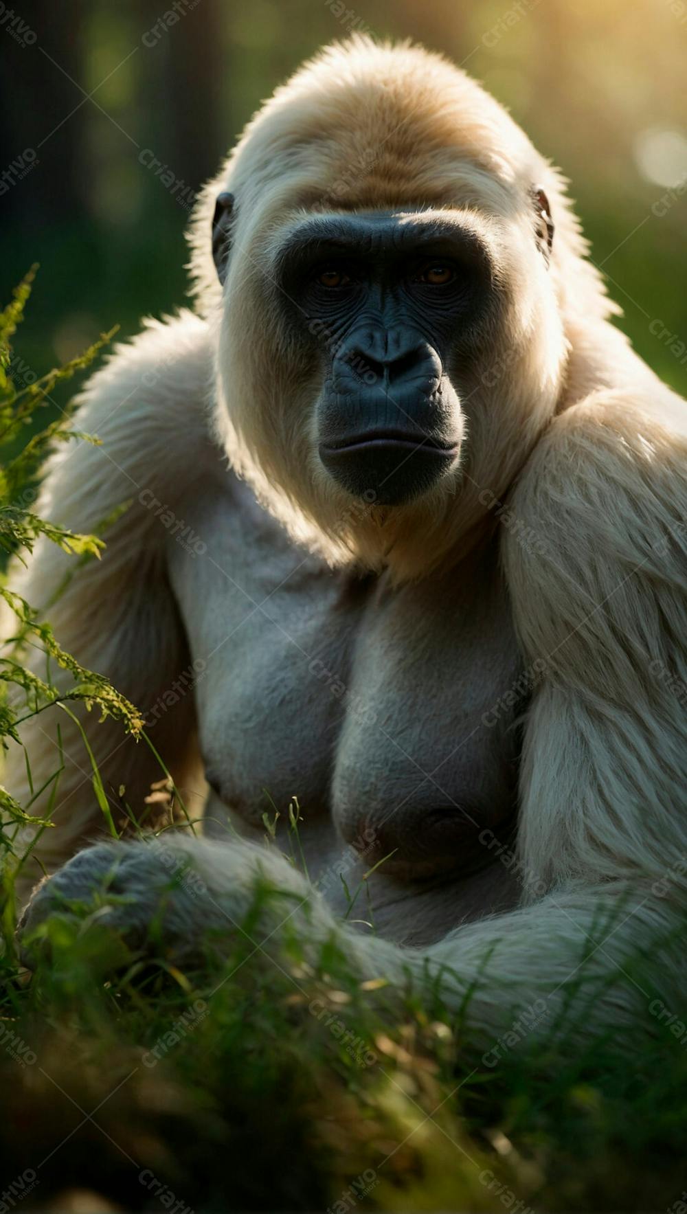 Imagem De Um Gorila Branco Na Grama Verde Em Uma Floresta 11