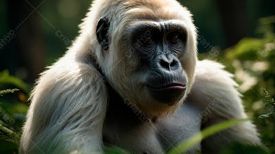 Imagem De Um Gorila Branco Na Grama Verde Em Uma Floresta 15