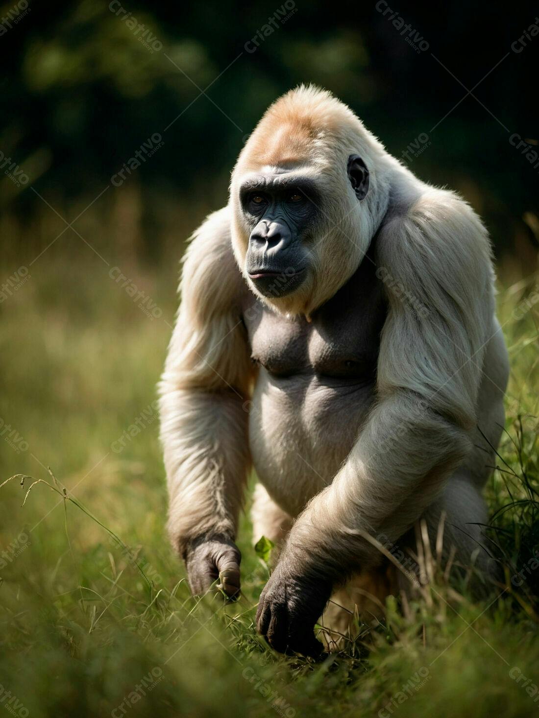 Gorila albino na grama verde