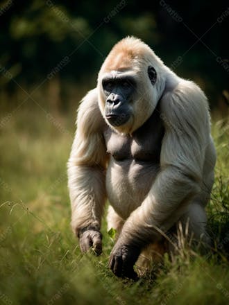 Imagem de um gorila branco na grama verde em uma floresta 16