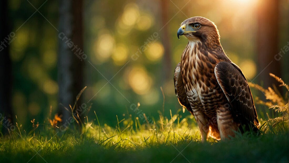 Gavião em floresta ao entardecer