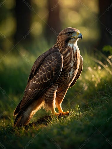 Imagem de um gaviao na grama verde em uma floresta 6