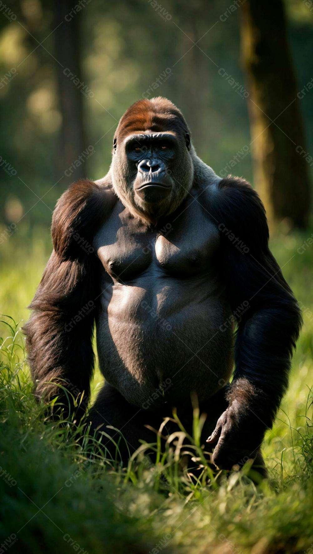 Imagem De Um Gorila Na Grama Verde Em Uma Floresta 3