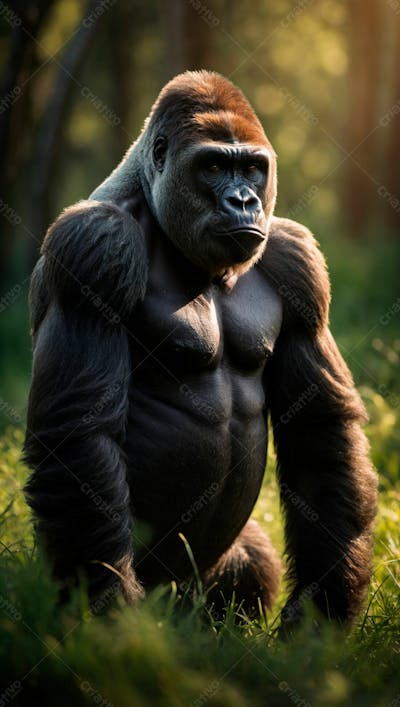 Imagem De Um Gorila Na Grama Verde Em Uma Floresta 4
