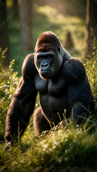 Imagem de um gorila na grama verde em uma floresta 8