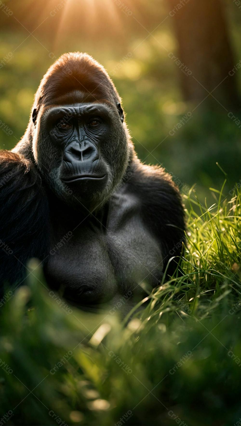 Imagem De Um Gorila Na Grama Verde Em Uma Floresta 9