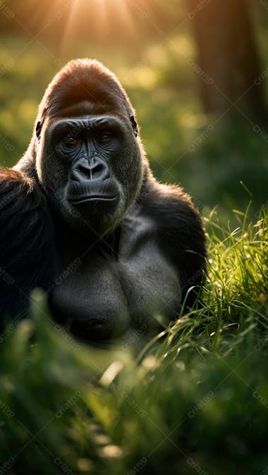 Imagem de um gorila na grama verde em uma floresta 9