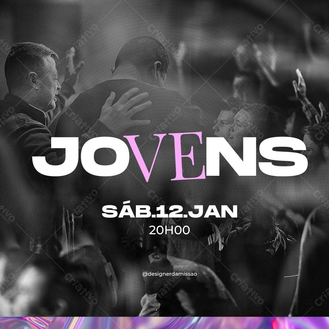 Post Instagram evento jovens preto e rosa Editável no Canva