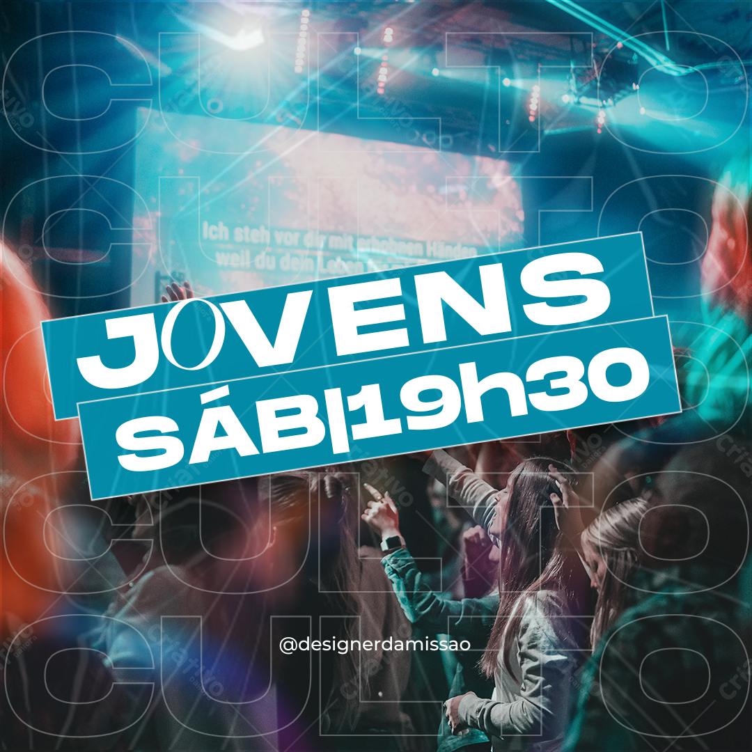 Post Instagram Culto Jovens Sábado 19h30 Editável no Canva