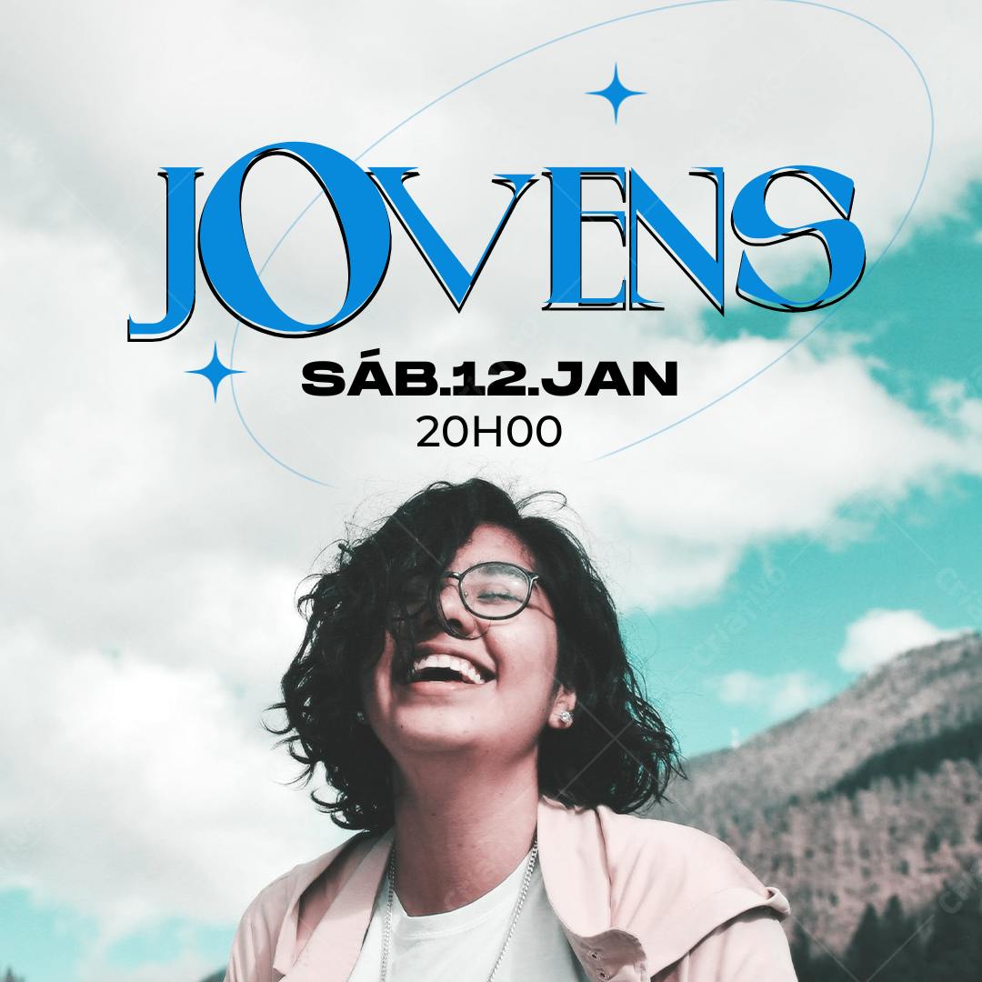 Post Instagram para evento Jovem - Azul e Rosa pastel Editável no Canva