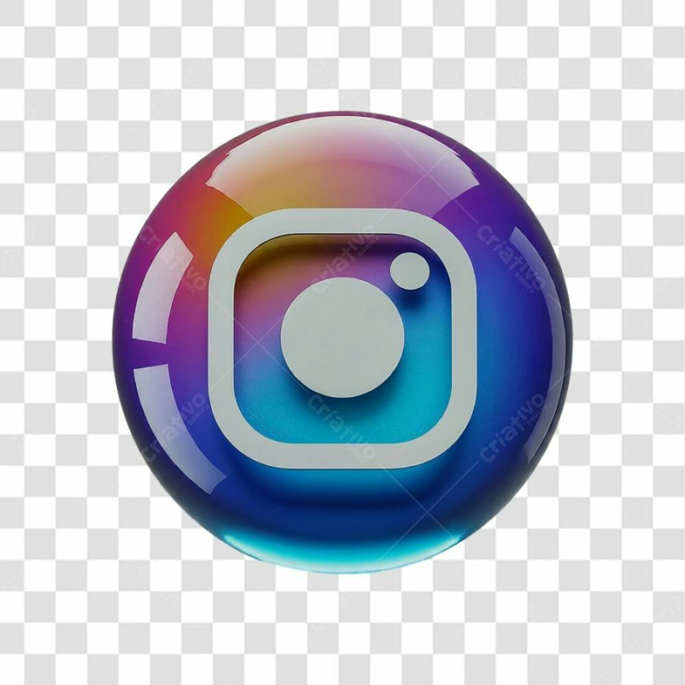 Ícone Redondo Azulado Instagram 3D Png Transparente