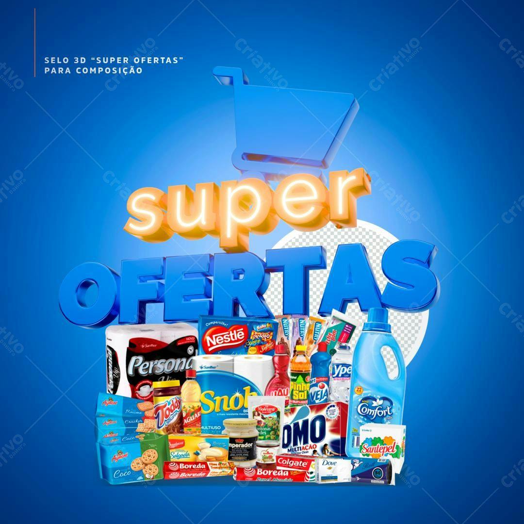 Selo 3D promocional ofertas azul e amarelo
