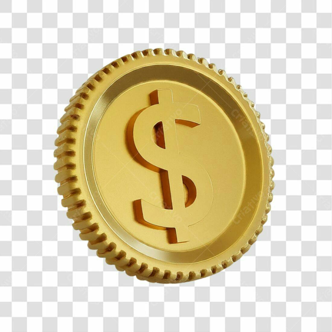 Icone Moeda Dolar Ouro PNG com fundo transparente