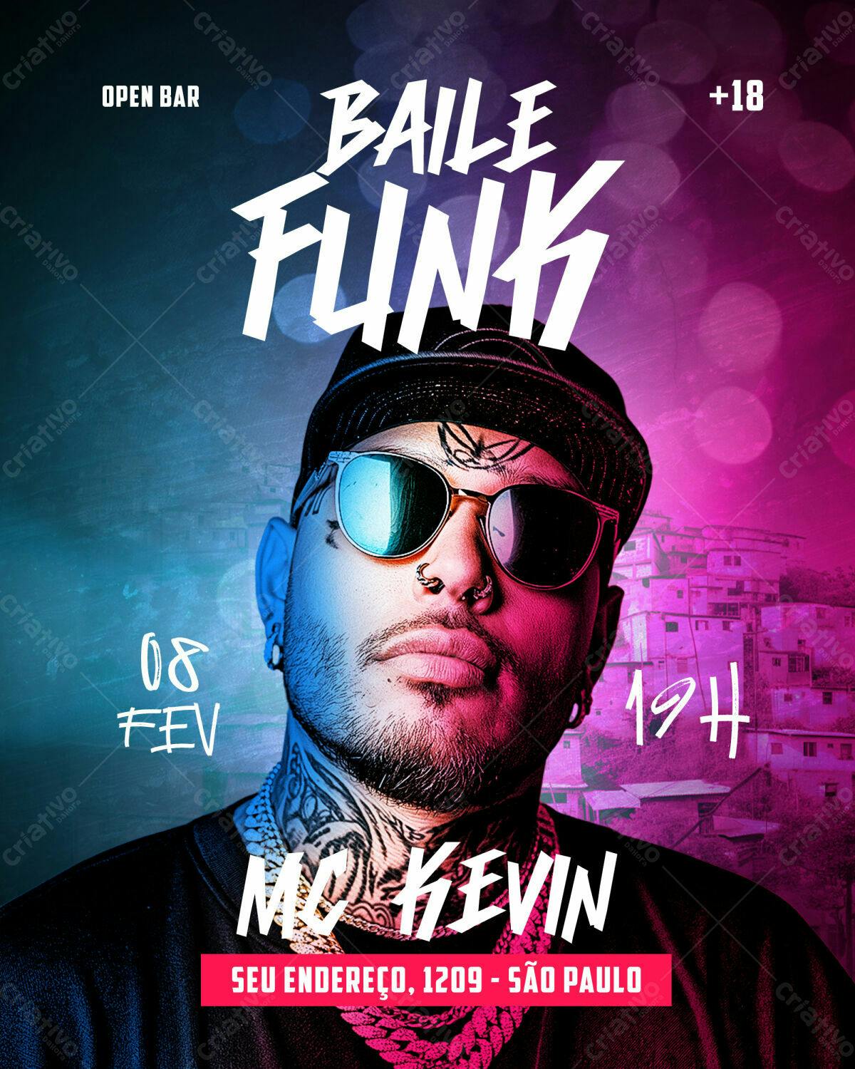 Flyer Baile Funk MC Kevin PSD Editável