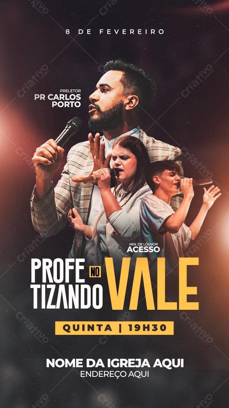 Flyer Evento Gospel Prof. Carlos Porto PSD Editável