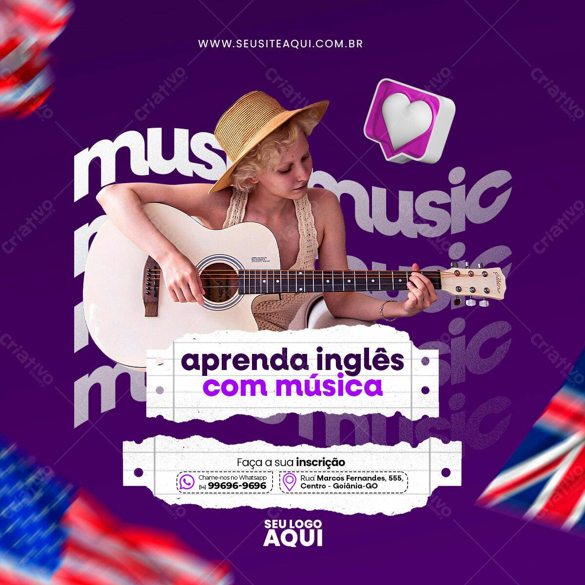 Flyer Aprenda Inglês com Música PSD Editável