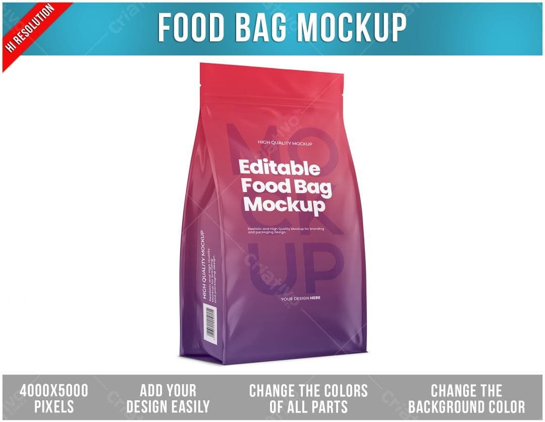 Mockup Bolsa de Alimento: Design Moderno em Vermelho e Roxo