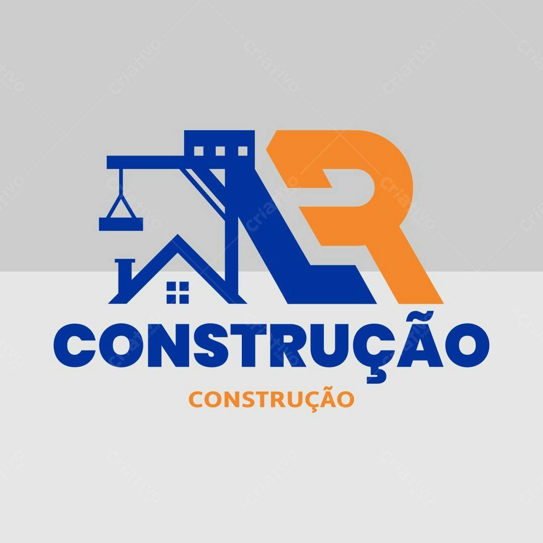 Logotipo vetorial de construção azul e laranja