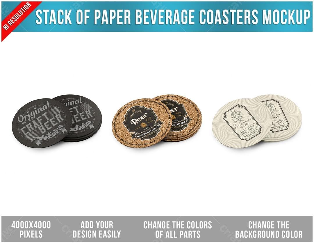 Mockup de Coasters de Cerveja: Design Vintage e Moderno