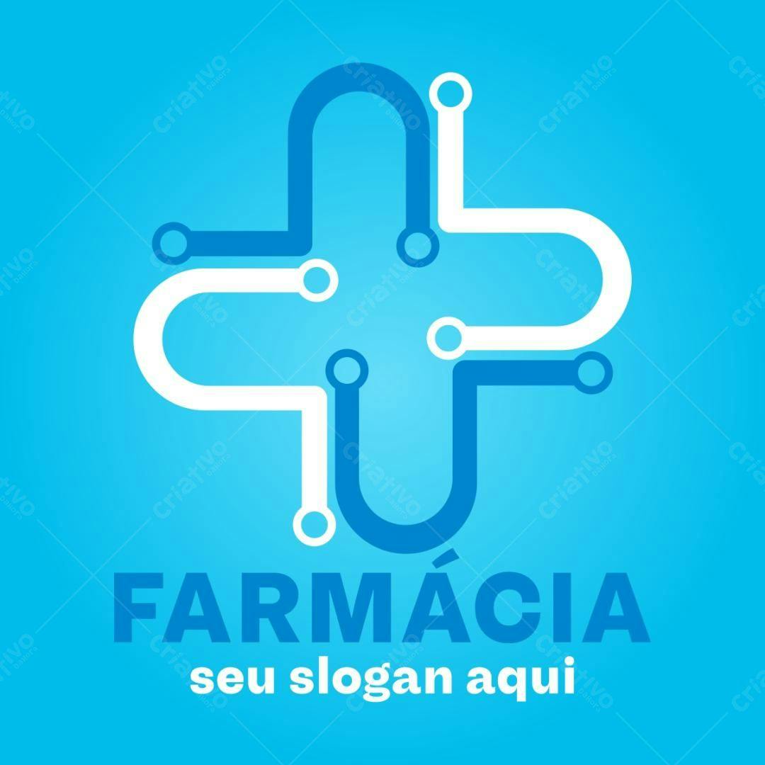 Logotipo Vetorial Farmácia: Cruz Moderna em Azul e Branco
