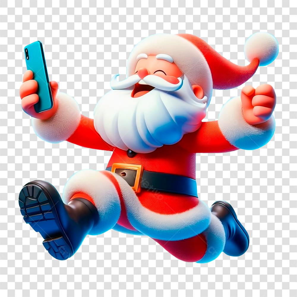 Png Composição Papai Noel Pulando feliz Com Celular Na Mão