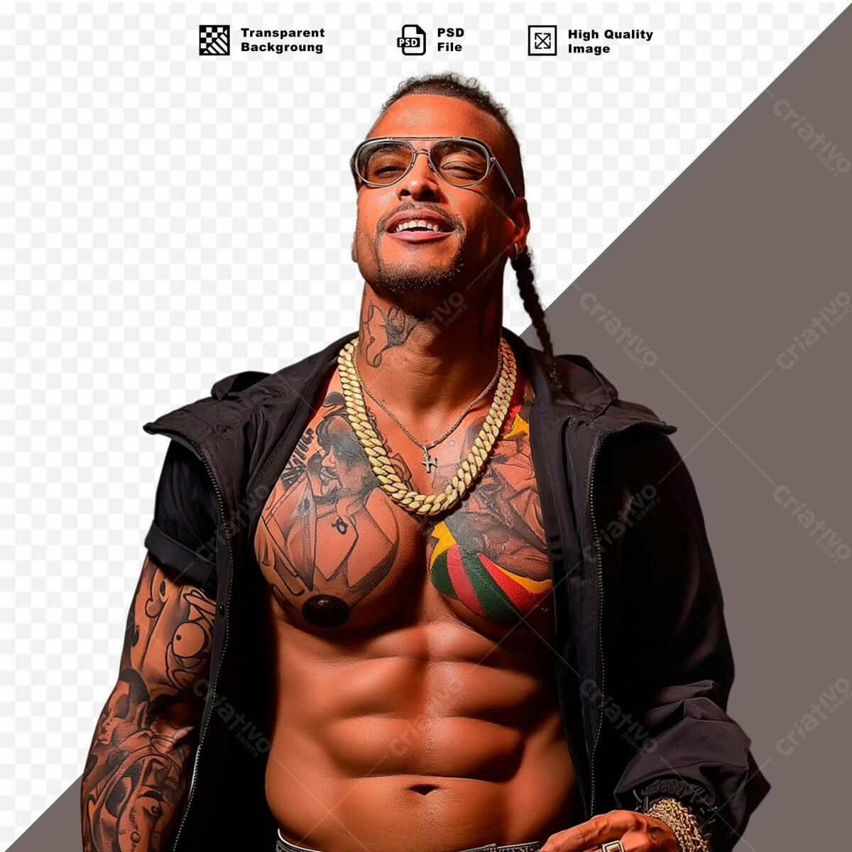 Fotografia Modelo Masculino com Tatuagens PSD Editável