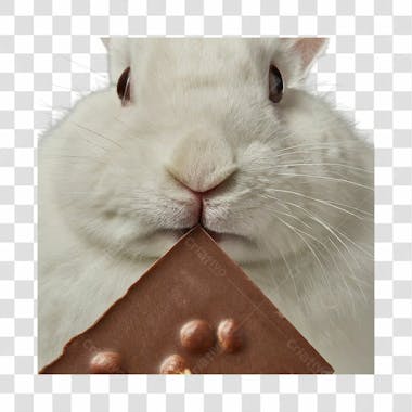 Coelhão branco cheirando chocolate png transparente