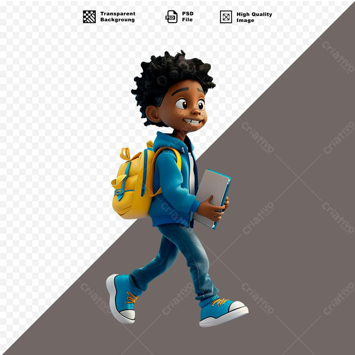 Personagem 3D Criança indo para Escola PSD Editável