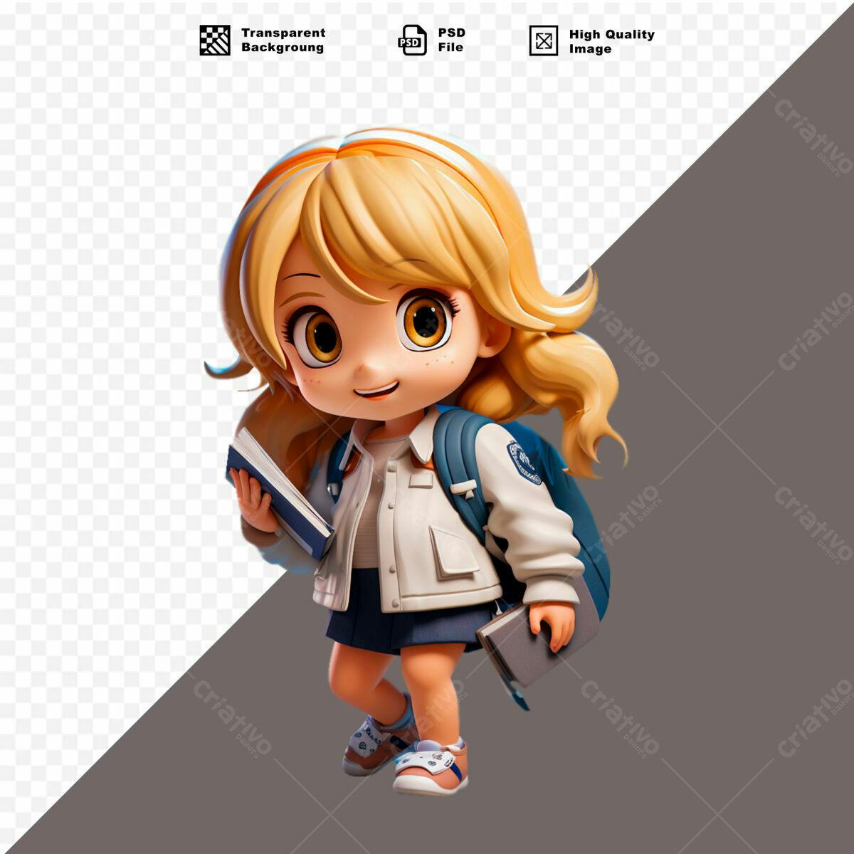 Personagem Cartoon Menina para Ilustração PSD Editável