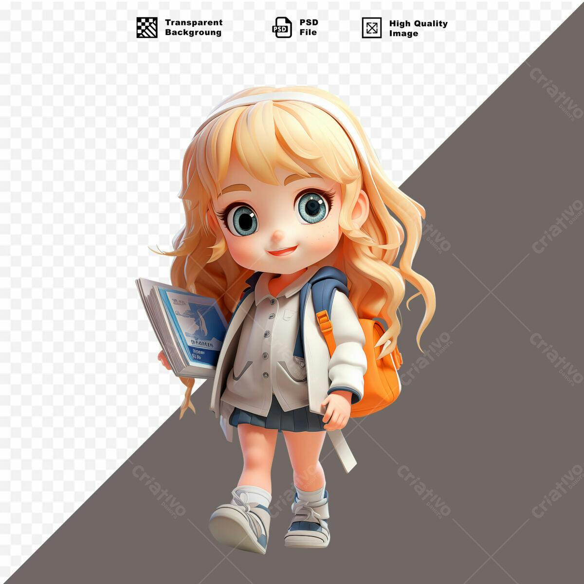 Personagem Cartoon Menina Voltada a Educação PSD Editável