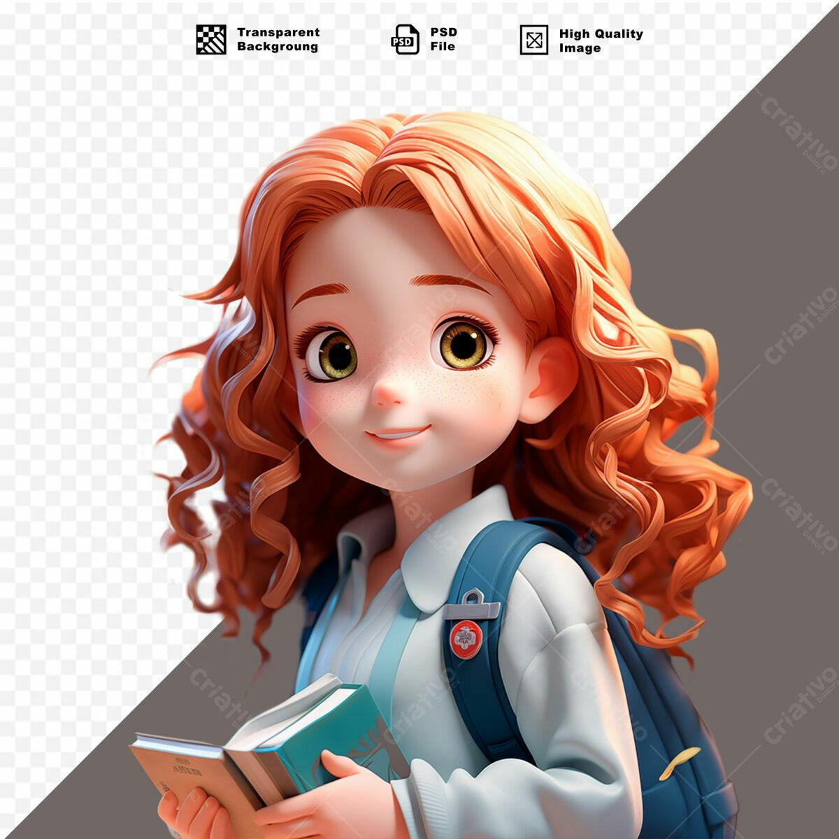 Ilustração Menina com Livros PSD Editável