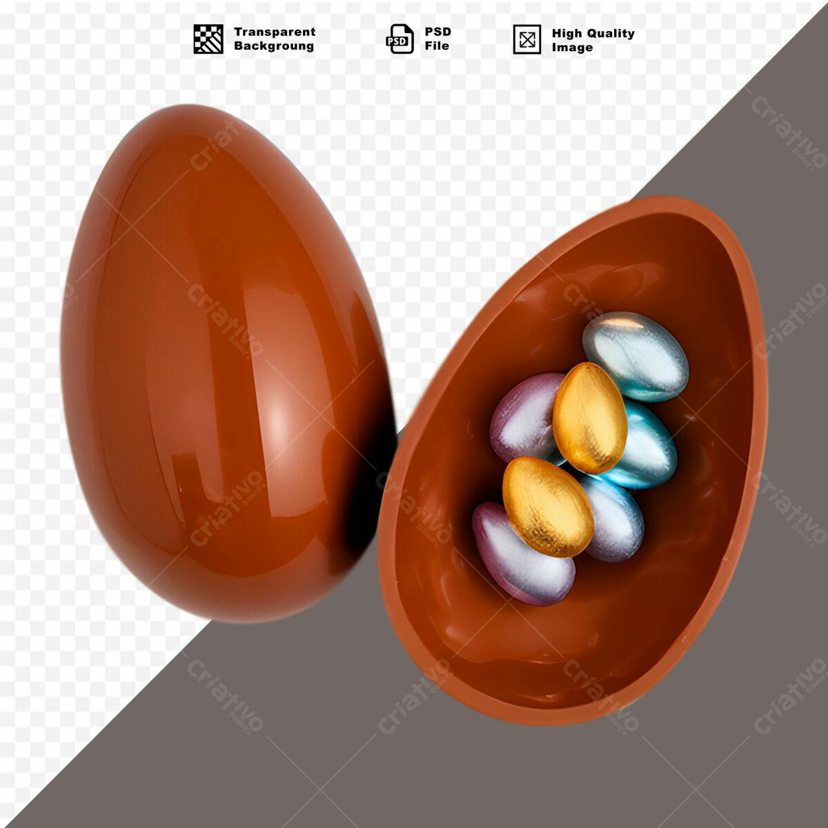 Mockup Ovo de Páscoa Marrom com Ovos Dourados PSD Editável