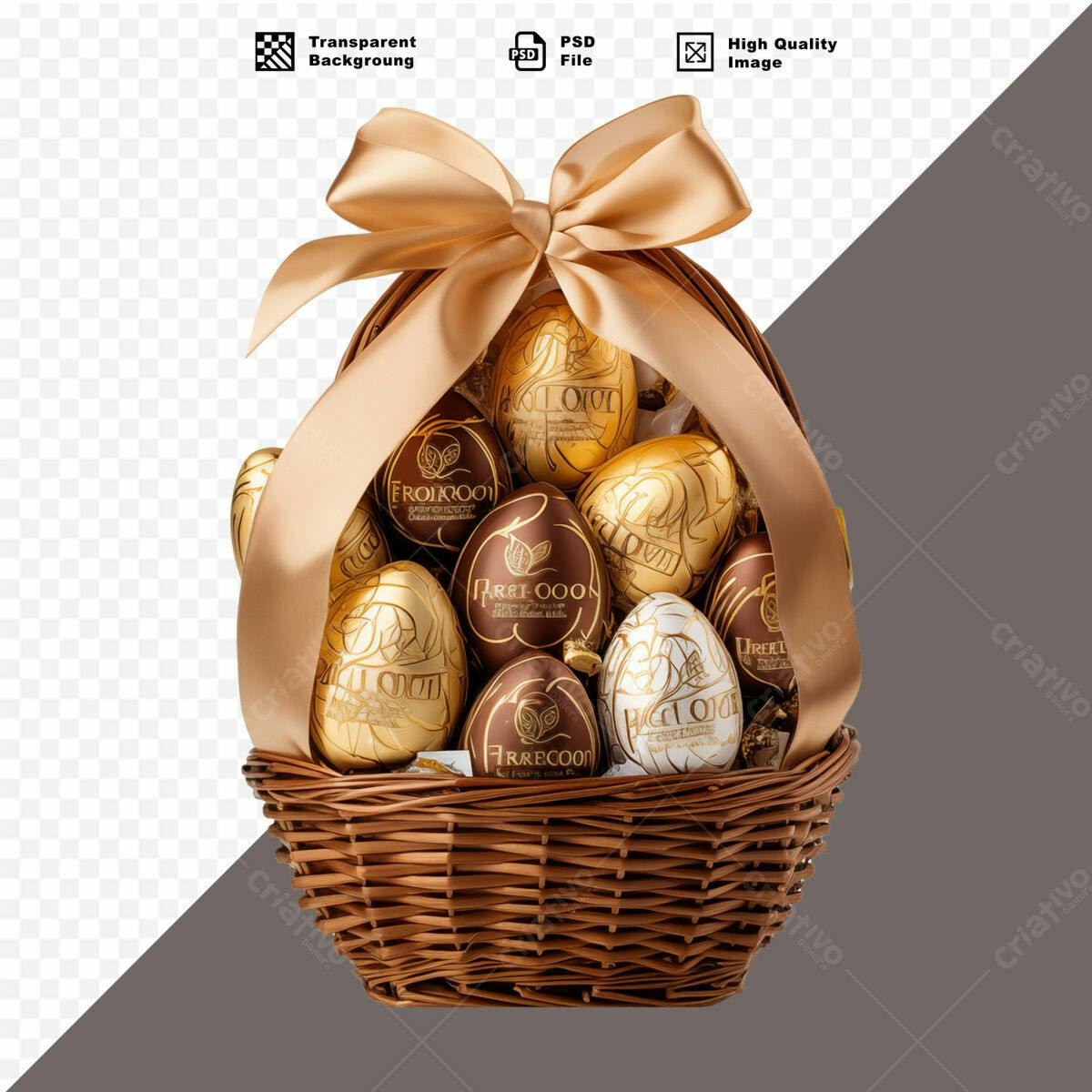 Cesta de Páscoa com Ovos de Chocolate PSD Editável