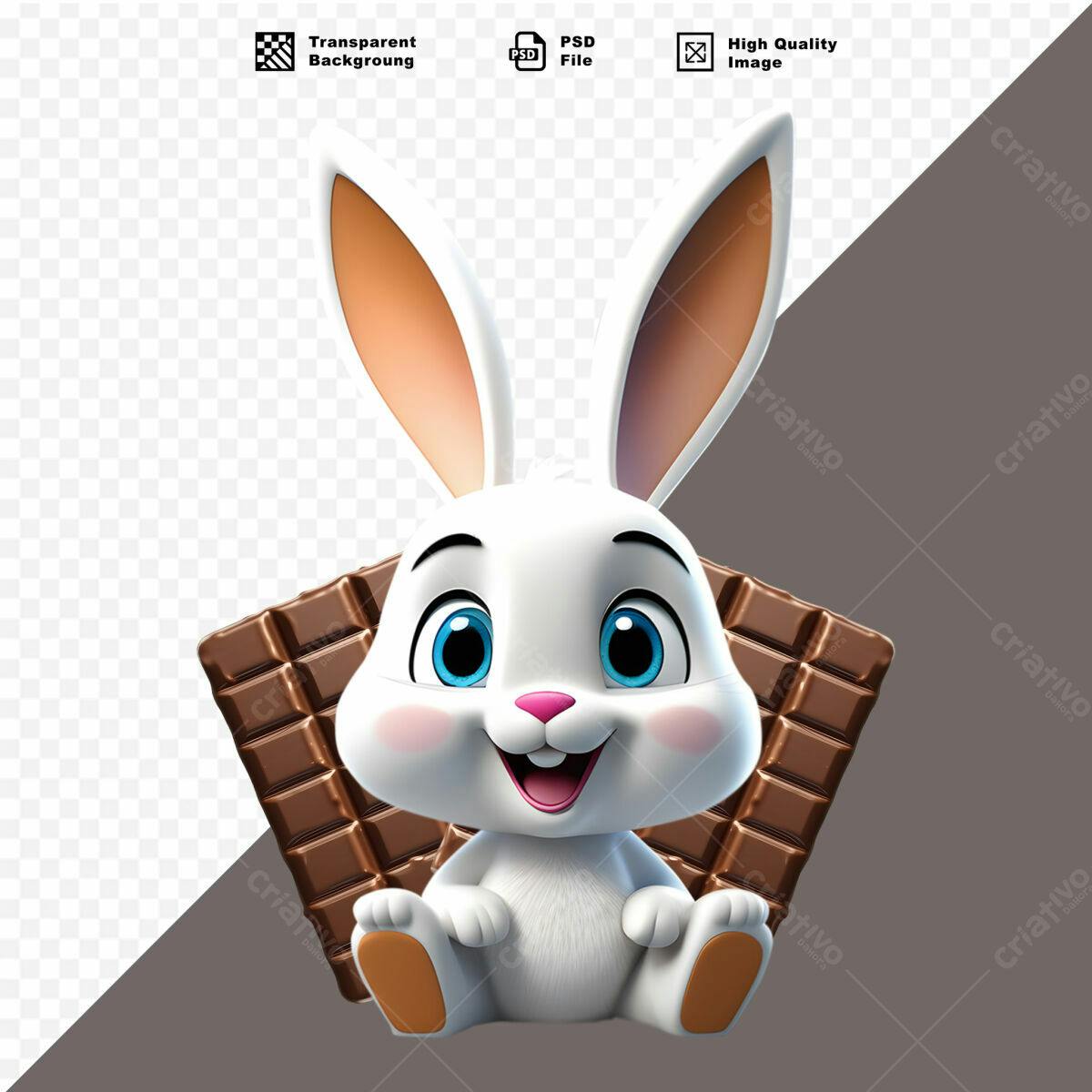 Imagem Páscoa Coelhinho e Chocolate PSD Editável