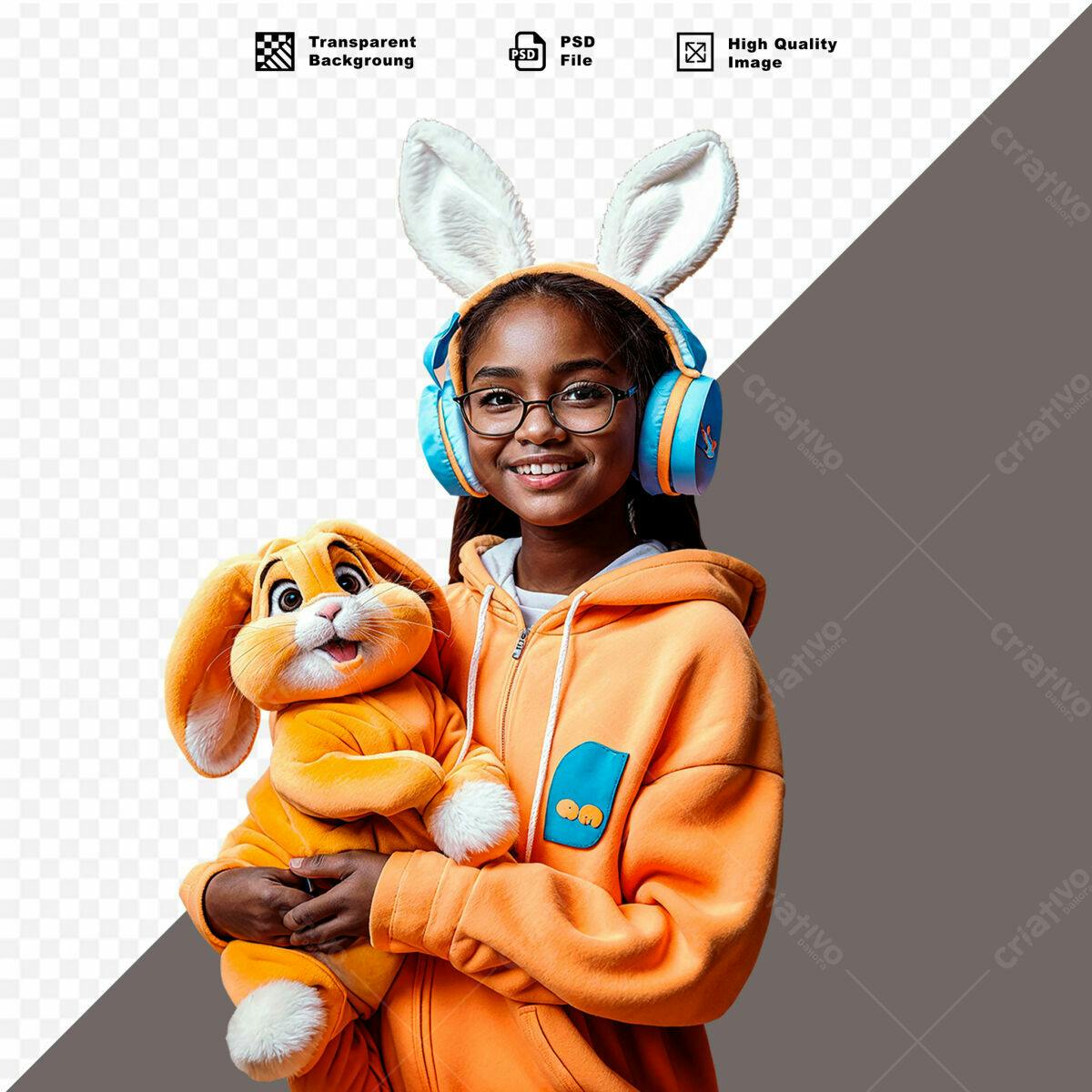 PSD Menina com Coelhinho na Páscoa PSD Editável