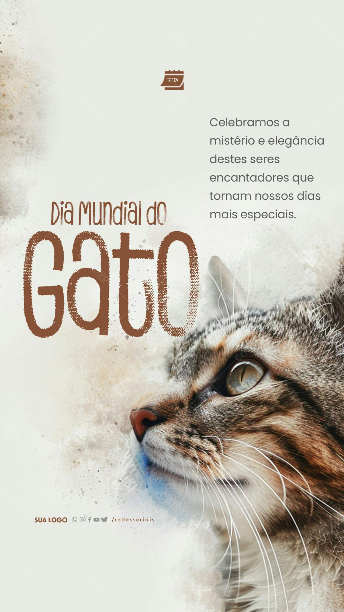 Poster Dia Mundial do Gato PSD Editável