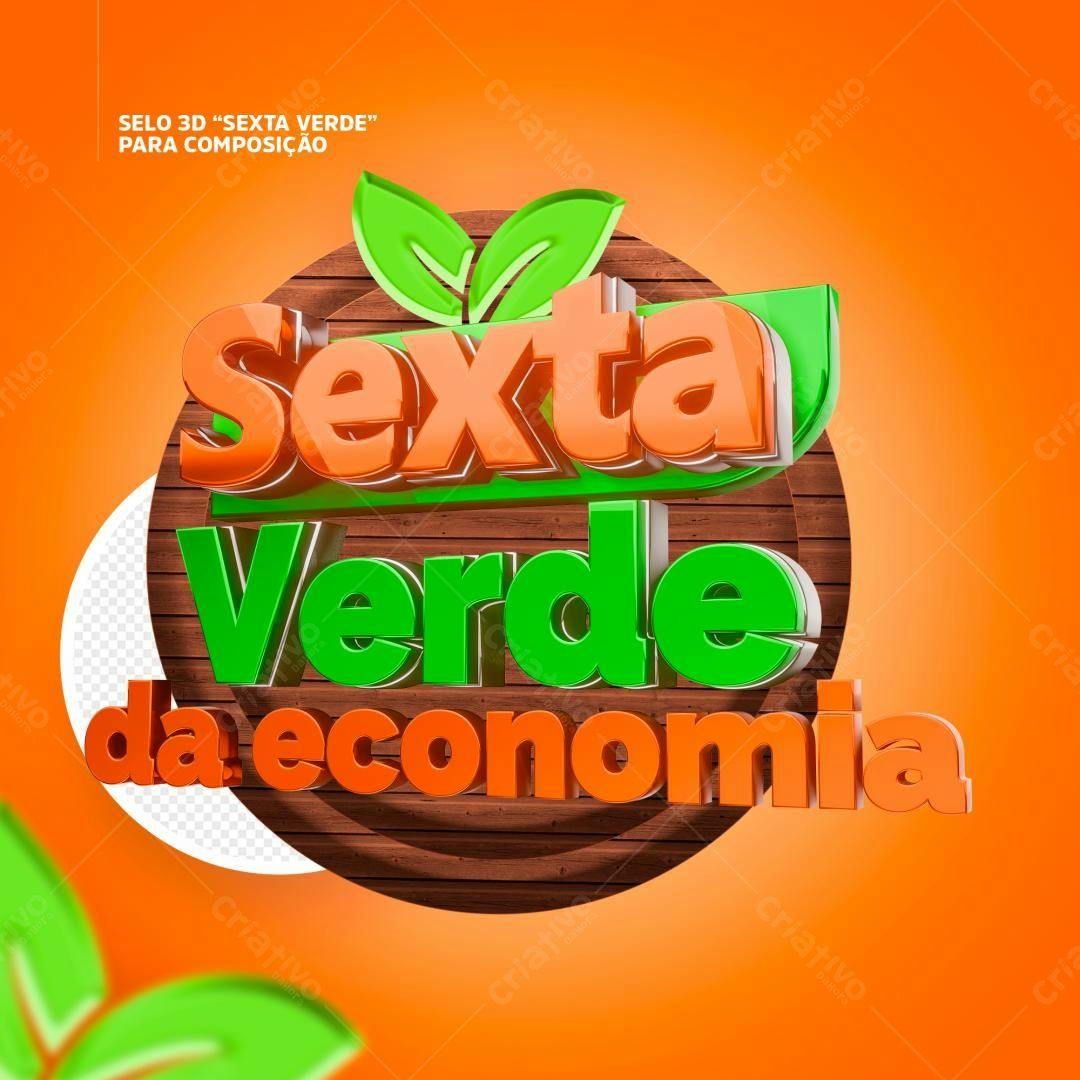 Selo 3D sexta verde ecológico brilhante