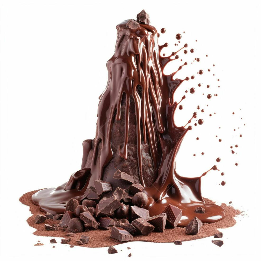 Chocolate derretido em formato de vulcão com pedaços