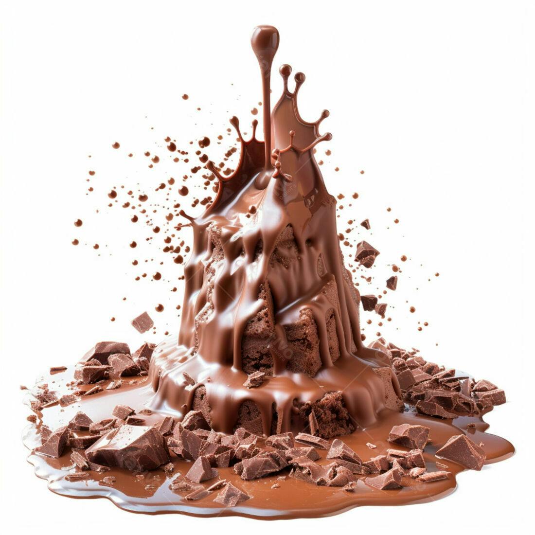 Chocolate derretido com pedaços e respingos