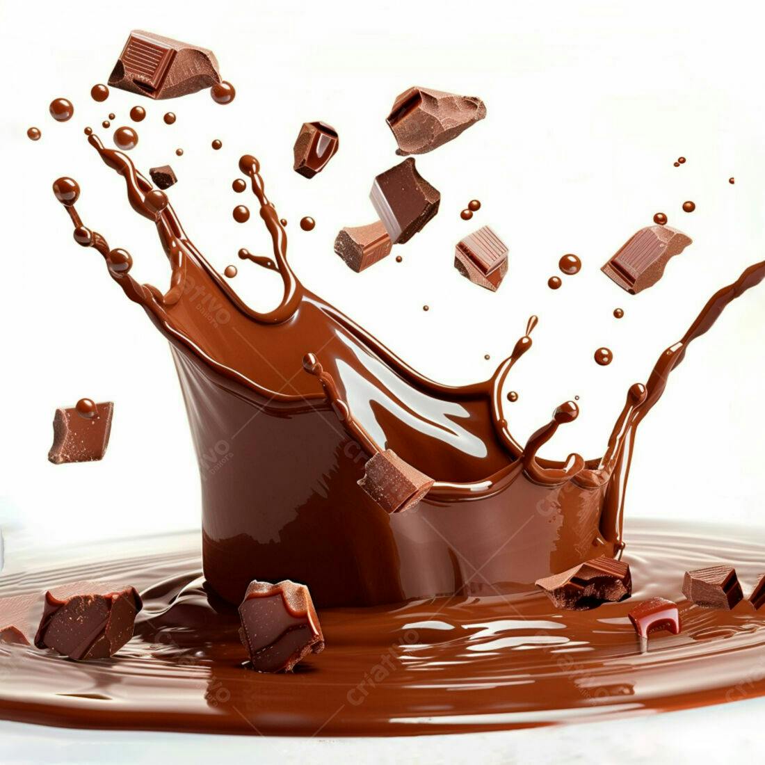 Chocolate derretendo em splash com pedaços