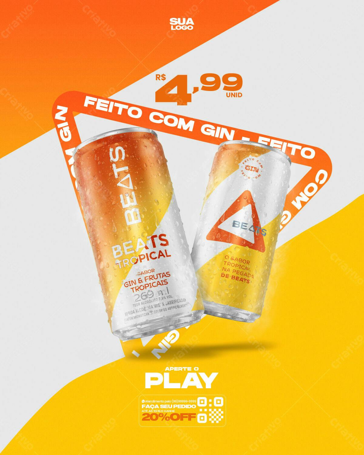 Mockup de Lata de Bebida Beats Tropical PSD Editável