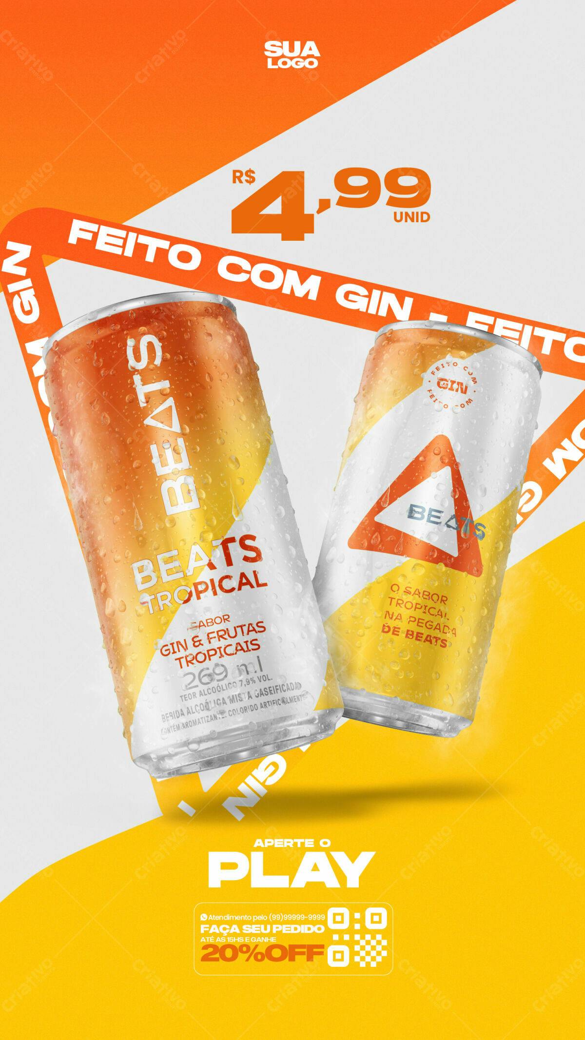 Mockup de Embalagem para Beats Tropical Gin PSD Editável