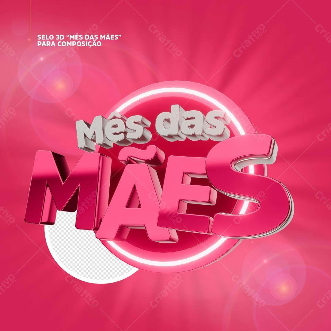 Selo 3D Dia das Mães Rosa Metalizado