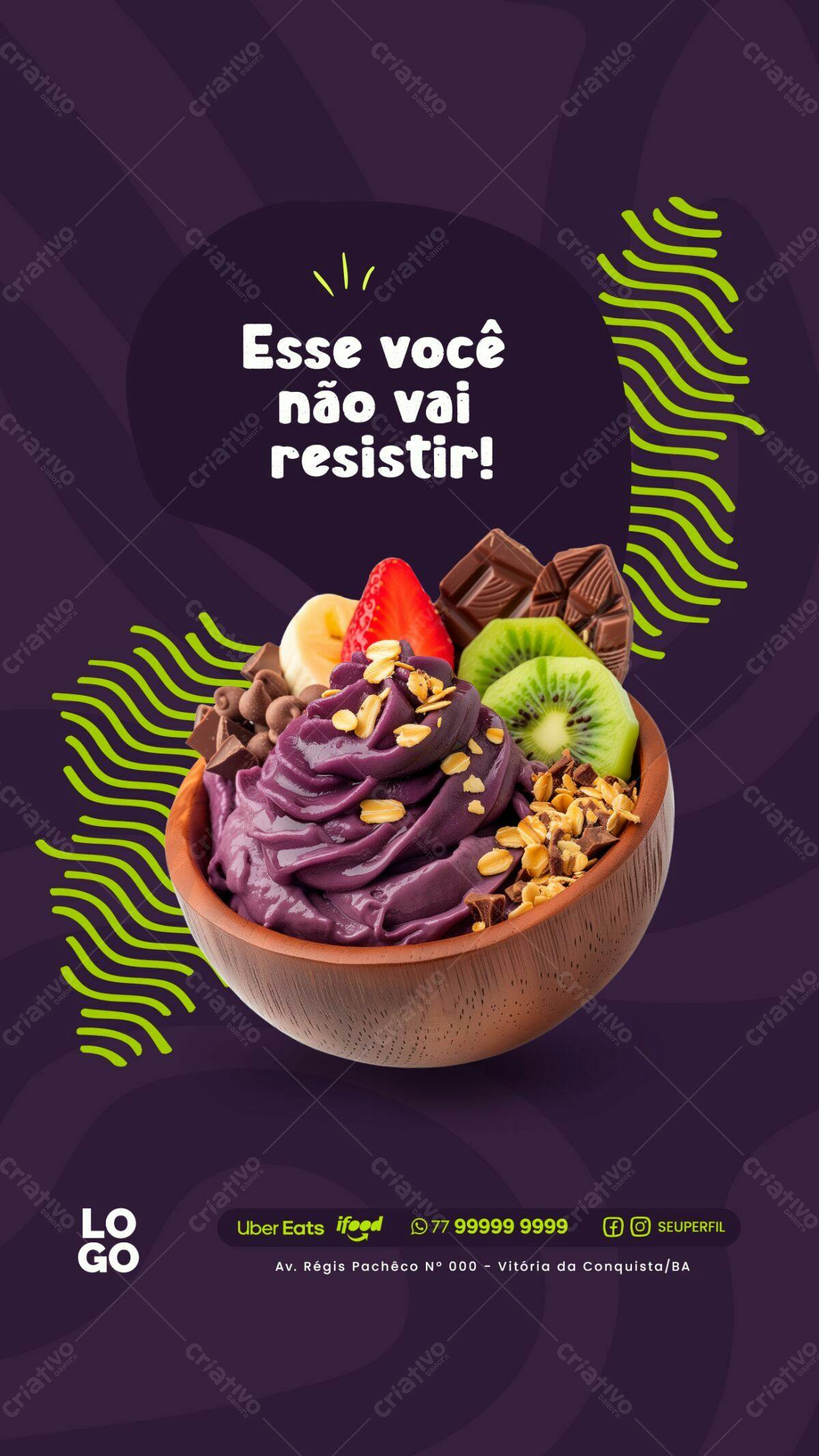 Flyer para Açaí com Frutas PSD Editável