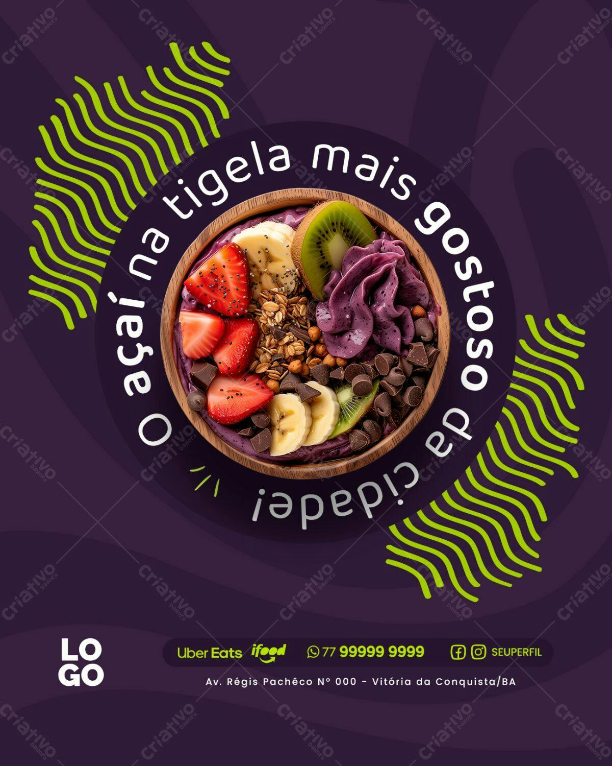 Flyer Açaí na Tigela PSD Editável