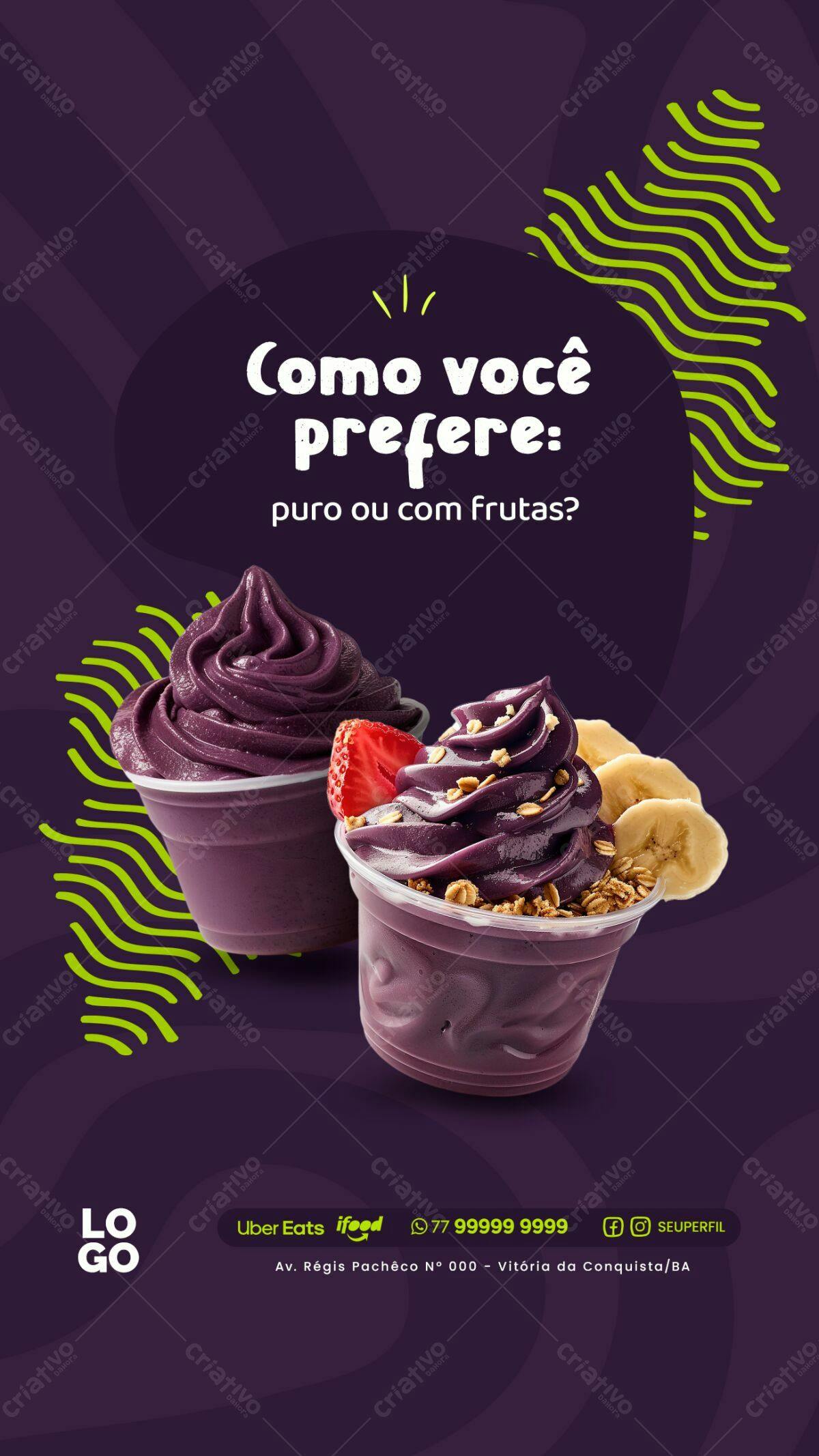 Flyer Açaí PSD Editável para Delivery