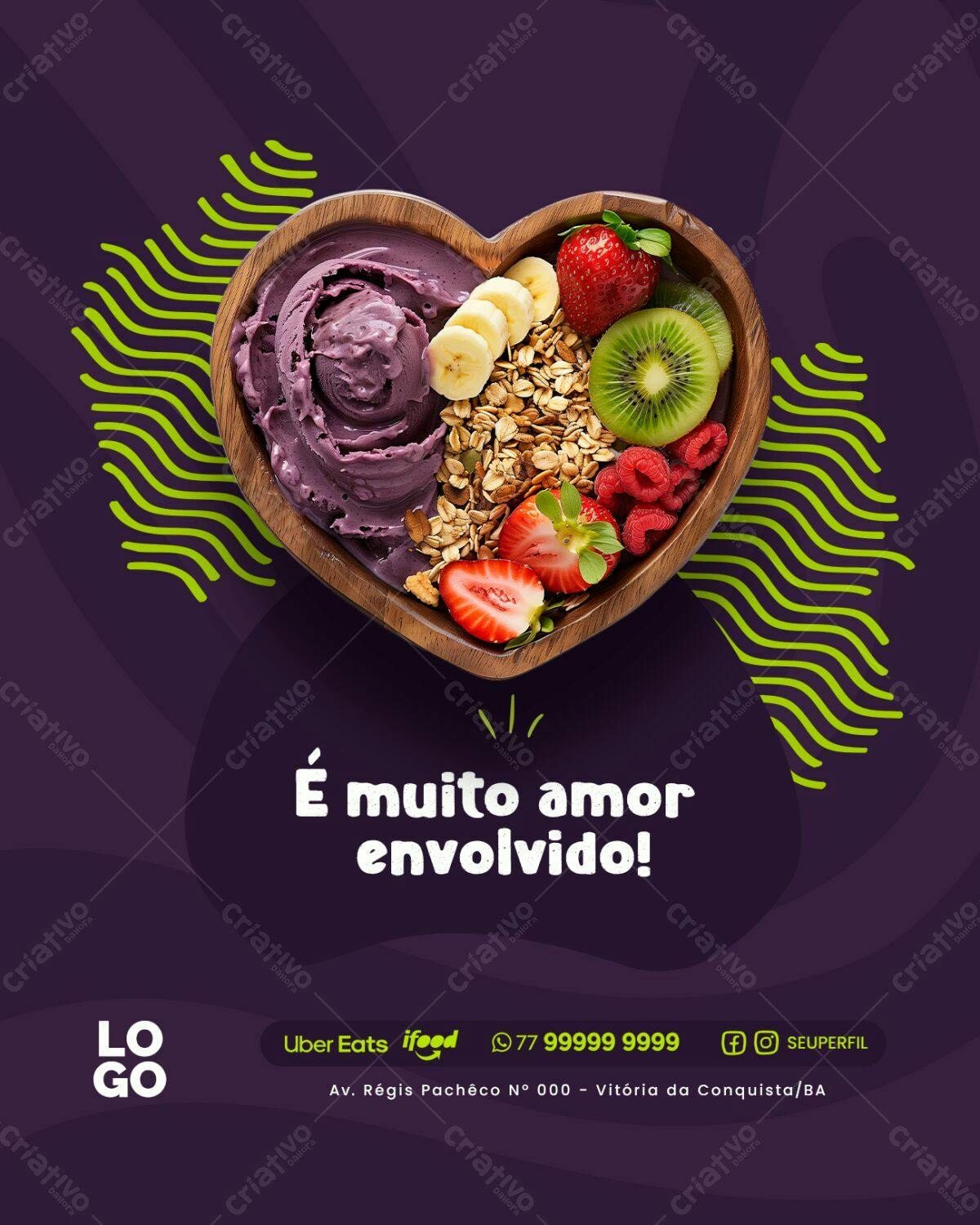 Flyer para Açaí com Frutas PSD Editável