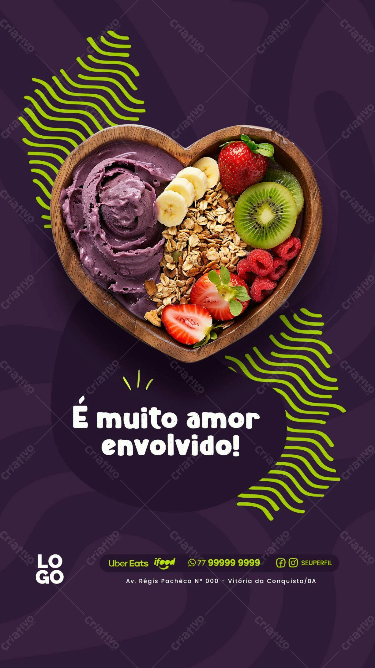 Flyer Açaí com Frutas PSD Editável