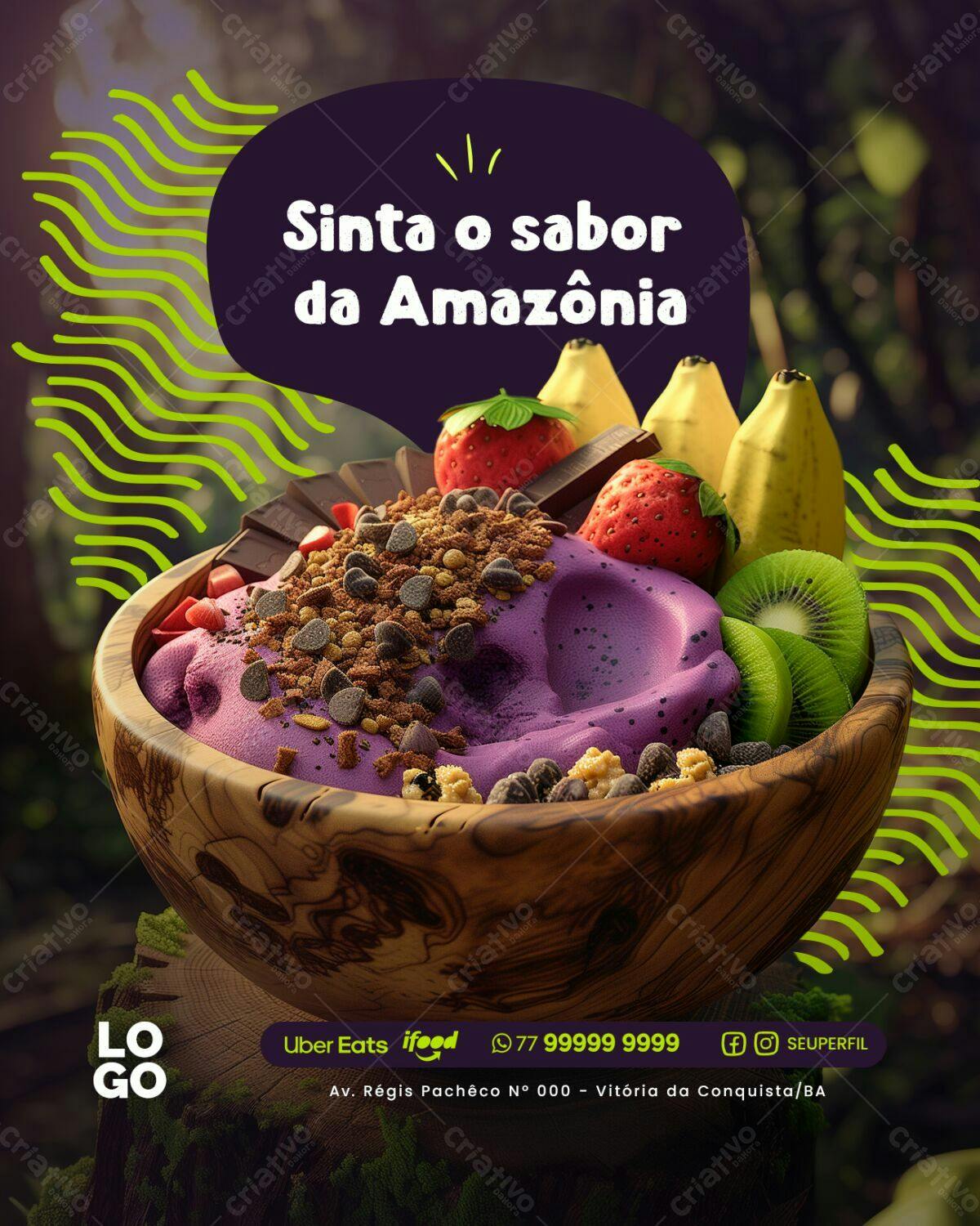 Flyer para Açaí Amazônico PSD Editável