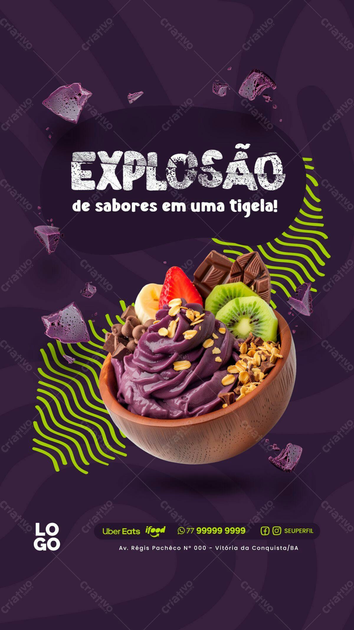 Flyer Açaí com Frutas PSD Editável